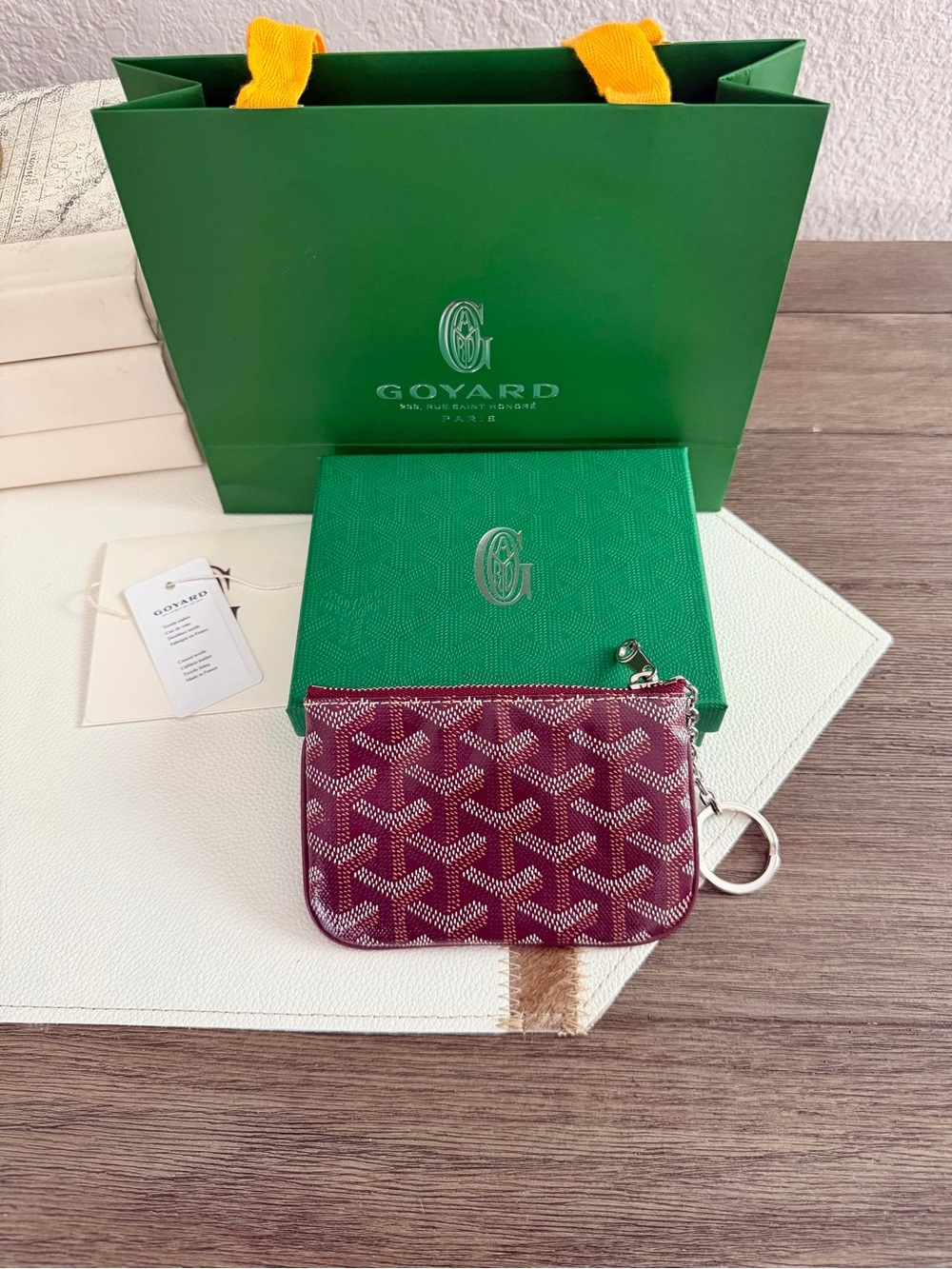 Goyard Maroon Chevron Key & Card Pouch